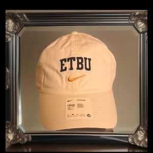 Nike ETBU Baseball Cap in White with Gold Swoosh